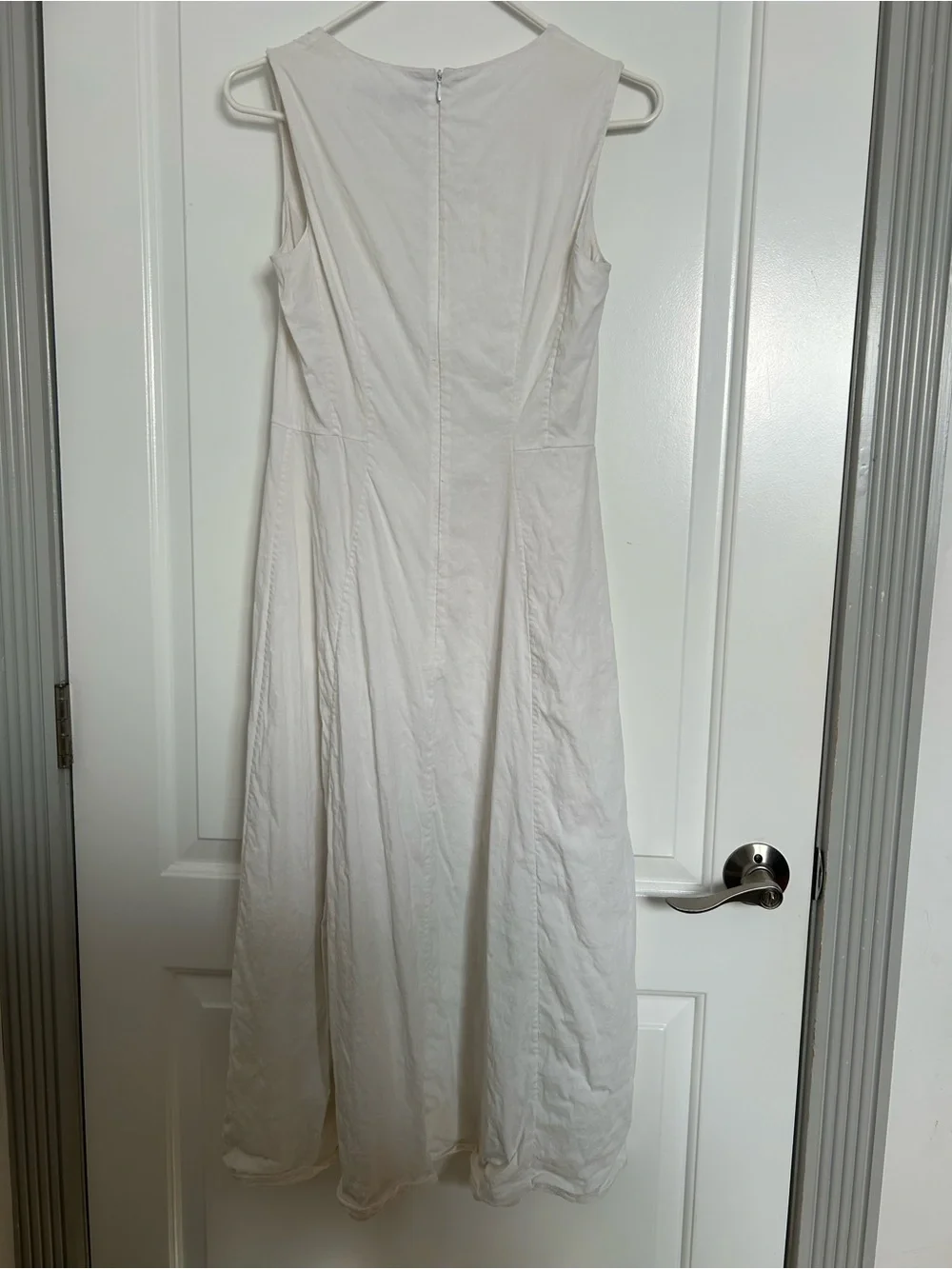 Theory Seamed V-Neck White Linen Blend Midi Dress Size 4 chic preppy summer - Picture 3 of 16